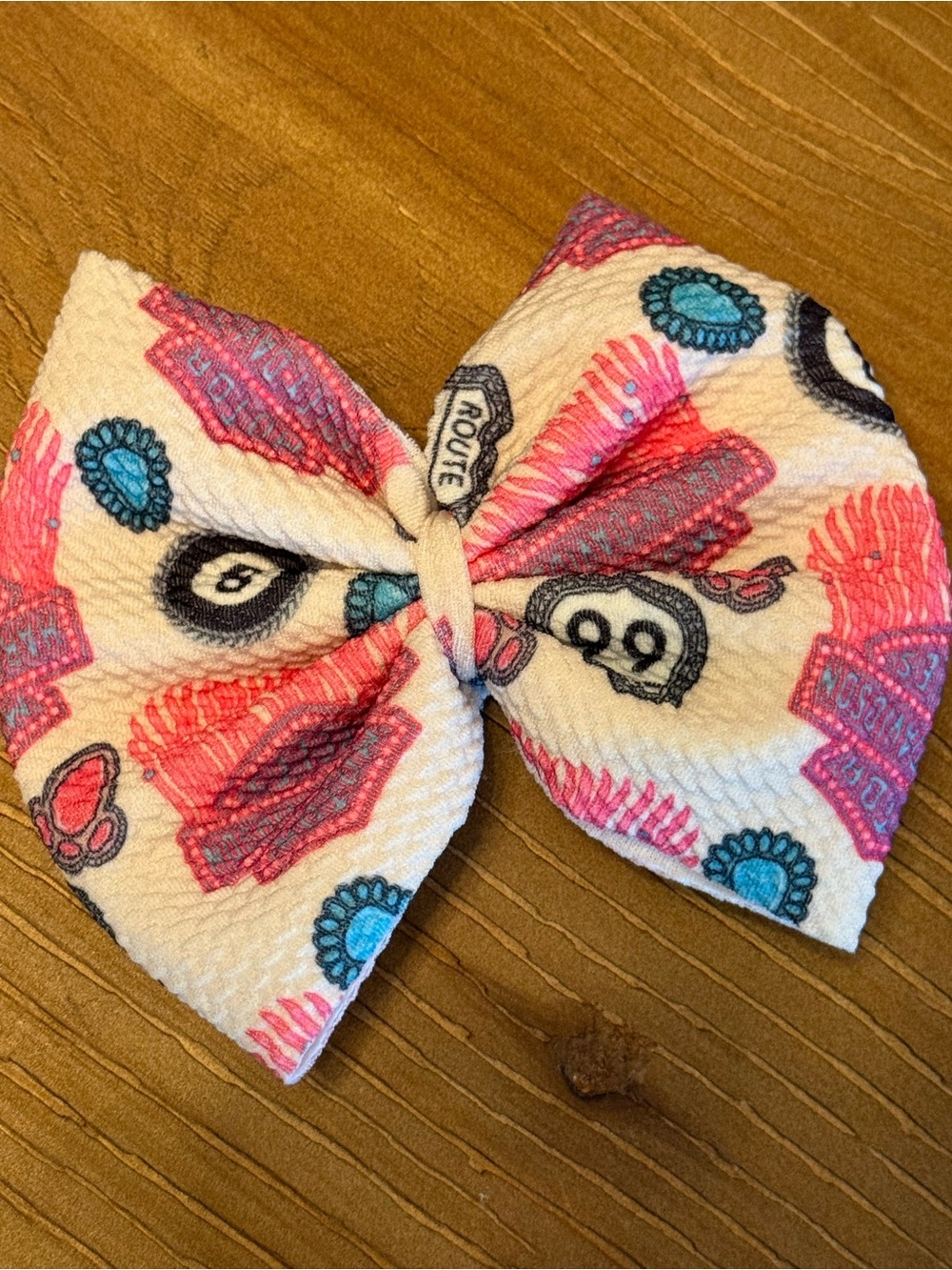 Kids Decorative Bow Hair Clip - Pink, Teal, Black Print- Route 66